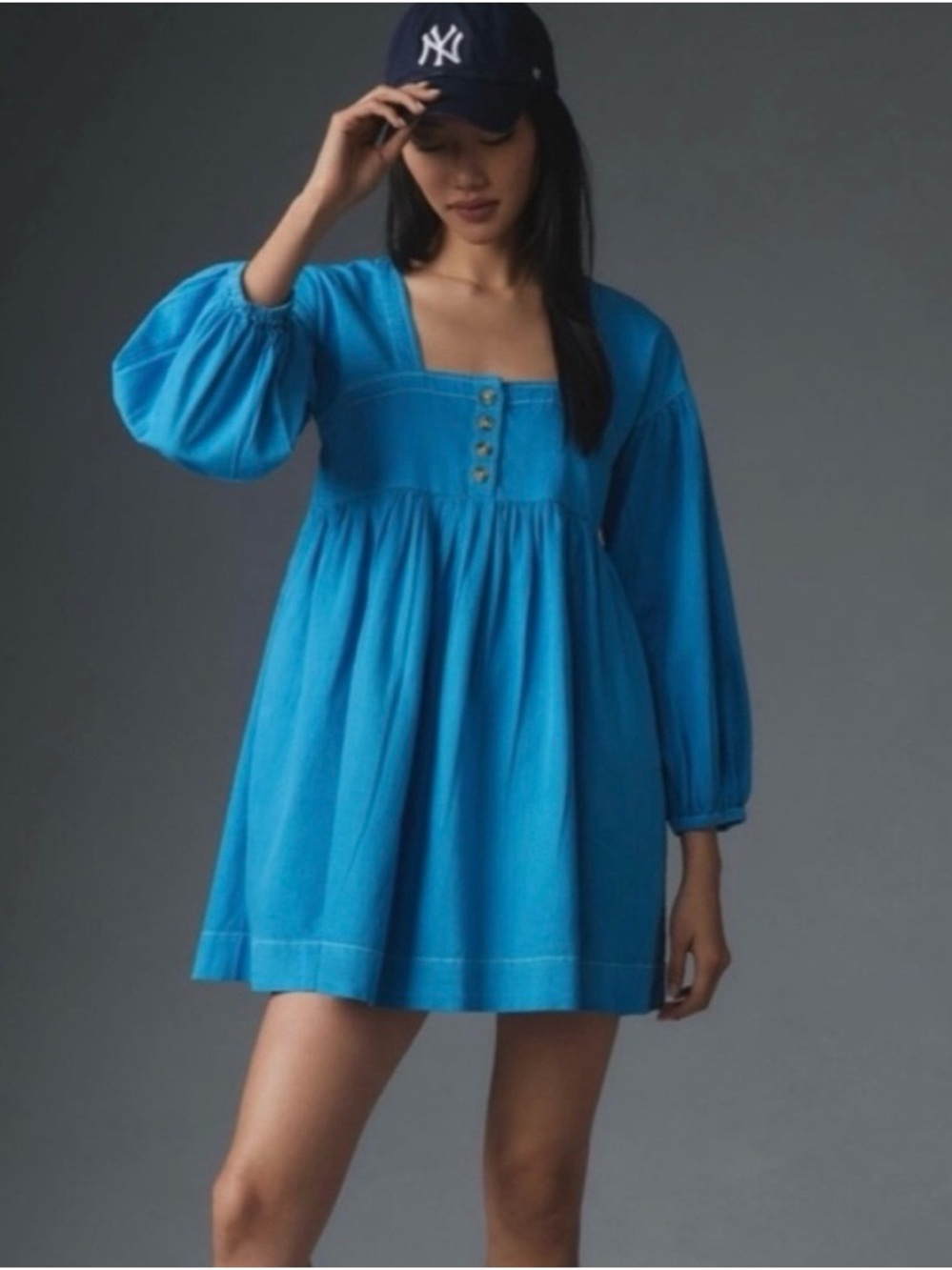 Anthropologie Turquoise Square-Neck Mini Dress